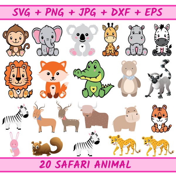 Svg en couches d'animaux de safari, animal mignon de la jungle africaine, ensemble de Svg d'animaux de la jungle, étiquette de salle de classe d'école pour enfants, bébé Teacher_SD