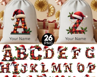 Christmas Bag Alphabet PNG, Letters Clipart, Kids Christmas Bag, Santa  Alphabet PNG, Personalized Name Bag Design, 26 Sublimation PNG