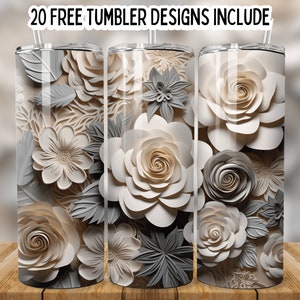 3D Blumenbecher Design, 20 Unzen Skinny Sublimation Design Becher, gerader Becher Wrap 3D Nahtloser Blumenbecher, 3D Blumenverpackung png