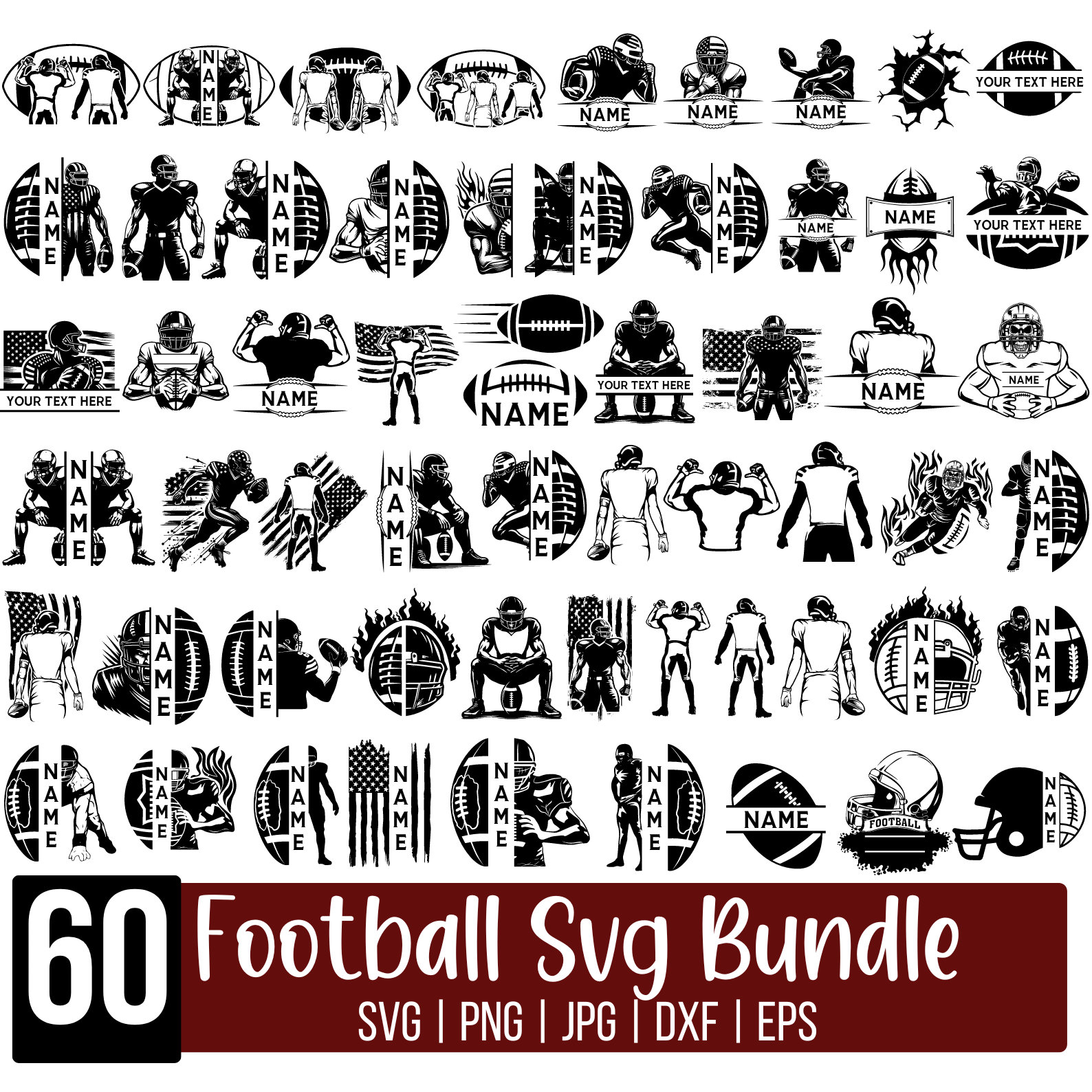 Football Player SVG Mega Bundle, Custom Football Player Name, Football Player Png, Football Shirt, Football Half Player, Football Clipart