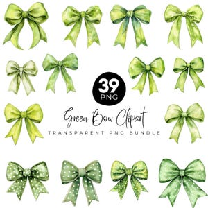 39 Watercolor Green Bows Clipart PNG Bundle, Coquette Bow Clipart, Cute Lace Bow, Silk Coquette Bow Designs, Girly Clipart, Digital Files