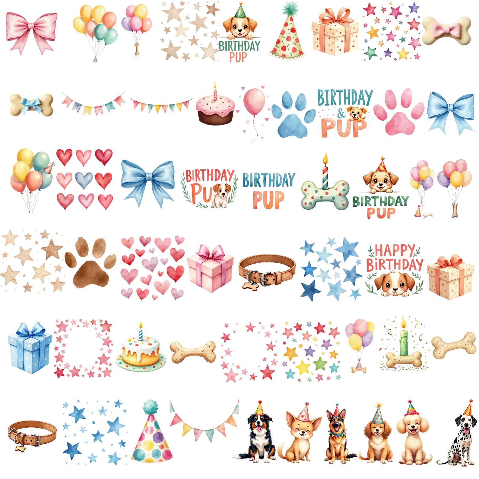 102 Cute Dogs Clipart Bundle, Watercolor Birthday Party Png,pastel ...