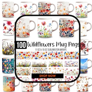 Diseños de sublimación de tazas con flores silvestres, envoltorios para tazas de 11 oz con acuarela floral, diseños de plantillas para tazas de primavera, diseño de sublimación de tazas con flores