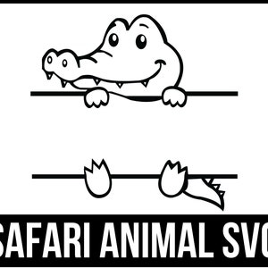 Crocodile svg, Split Safari animals, Safari animals outline Svg, Safari animal monogram, Student name tag, School Classroom label Kids_SD