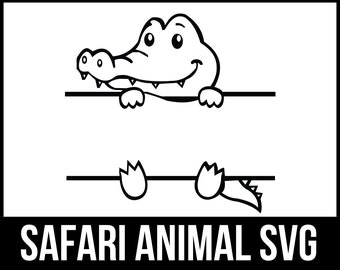Crocodile svg, Split Safari animals, Safari animals outline Svg, Safari animal monogram, Student name tag, School Classroom label Kids_SD