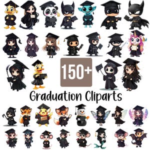 150+ Graduation Clipart Bundle, Cute Cartoon Graduate Characters, Funny Graduation PNG, Cap and Gown Sublimation, Digital Download