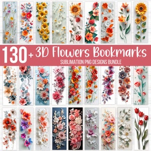 3D Blumen Lesezeichen Sublimationsbündel, Blumen Lesezeichen, Lesezeichen Sublimationsdesigns, lebendige schöne Designs druckbare digitaler Download