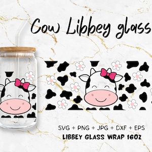 牛の Libbey ガラス缶 SVG、16 オンスの牛の頭の Libbey ガラス ラップ、動物プリント SVG、赤ちゃんの牛のガラス ラップ、16 オンスの Libbey ガラス、デジタル ダウンロード