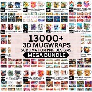 13000+ 3D-Becher-Wraps Mega-Bundle, Abstrakte, Blumen, Tier, Geometrisch, Wahrzeichen, lustig und niedlich Tassenverpackungen, 15 Unzen Tassenverpackungen, Sublimationsdesigns