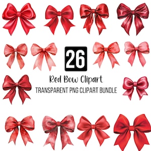 26 Aquarell rote Bögen Clipart PNG Bundle, Kokette Bogen Clipart, niedliche Spitzenschleife, Seide Kokette Bogen Designs, Girly Clipart, digitale Dateien