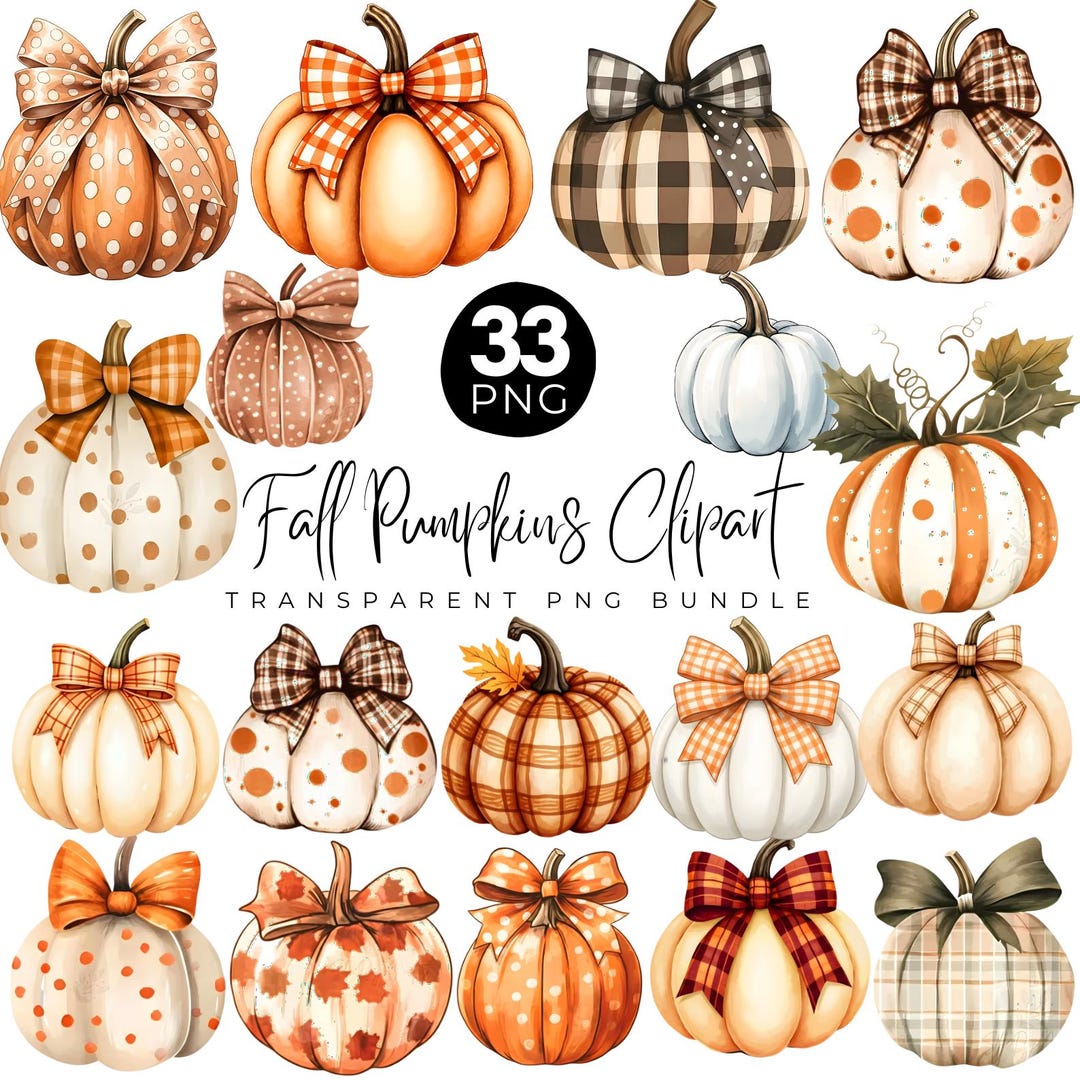 Watercolor Pumpkin Clipart Bundle, Fall Pumpkin PNG, Autumn Harvest ...