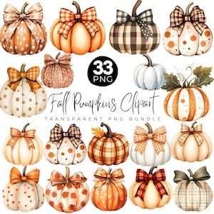 Watercolor Pumpkin Clipart Bundle, Fall Pumpkin PNG, Autumn Harvest Clipart, Thanksgiving Pumpkin, Orange and White Pumpkins, Pumpkin Png
