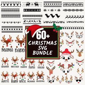Méga lot de Noël SVG, lot de visages de rennes de Noël, svg pull moche, renne garçon, vacances de Noël svg, coupe Cricut & Silhouette