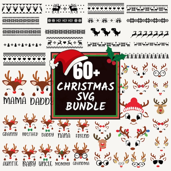 Christmas Mega SVG Bundle, Christmas Reindeer Faces Bundle, Ugly Sweater svg, Boy Reindeer, Christmas Holiday svg, Cut Cricut & Silhouette