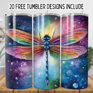 Alcohol Ink Dragonflies 20oz Skinny Tumbler PNG, Dragonfly Tumbler Straight PNG, Dragonfly Sublimation Desigs Template, Tumbler png wrap