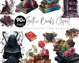 Gothic Books Clipart Bundle, Dark Academia PNG, Vintage Spooky Book Illustrations, Witchy Gothic Clipart, Transparent PNG, Digital Download