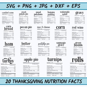 Ensemble de valeur nutritive pour Thanksgiving, svg de la valeur nutritive, valeur nutritive svg, svg de Thanksgiving pour les fêtes de fin d'année