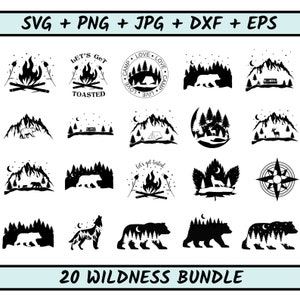 Wilderness Svg, Bear Svg, Wilderness Silhouette Pack, Bear in Mountain Svg, Deer Svg, Deer Clipart, Animal Svg, Camping SVG_BD