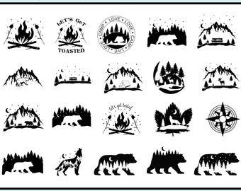 Wilderness Svg, Bear Svg, Wilderness Silhouette Pack, Bear in Mountain Svg, Deer Svg, Deer Clipart, Animal Svg, Camping SVG_BD