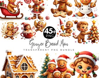 Clipart natalizie di pan di zenzero, pacchetto PNG di pan di zenzero carino e fantasioso, omino e bambina di pan di zenzero, download istantaneo