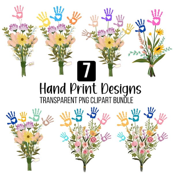 Mother's Day Handprint Sign, Set of 6 Bouquets handprint, Flower Handprint, Wooden Kids Gift for Mom Grandma, Glow forge Laser Cutting Files