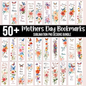 50+ Moederdag bladwijzer PNG-bundel, beste moeder ooit bloemenbladwijzers, afdrukbare bladwijzersublimatieontwerpen, digitale download