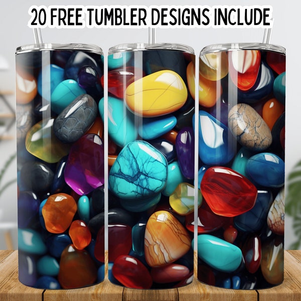Polished Multi-Colored Pebbles 20 oz Skinny Tumbler Wrap PNG, Colorful stones wrap, Straight Skinny Tumbler Wrap,Stones Seamless Sublimation