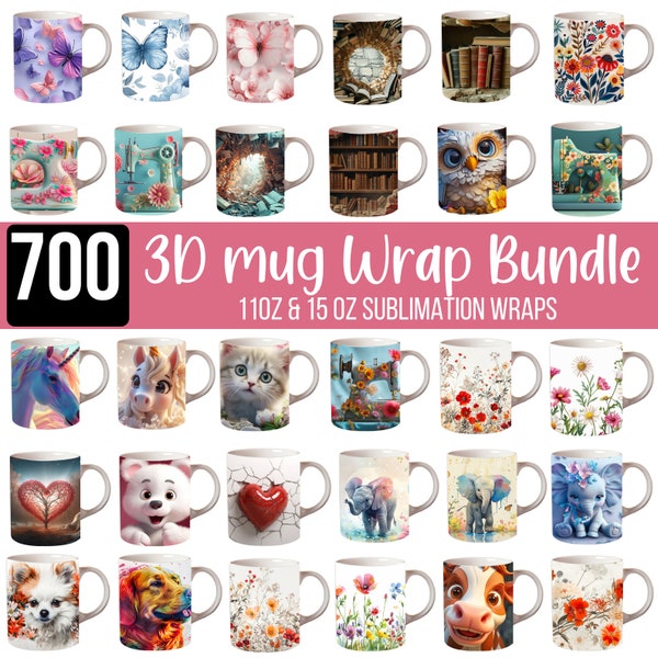 Über 700 3D-Tassenfolien-Sublimationsdesign, Wildblumen-Tassenfolie, 11-Unzen- und 15-Unzen-Tassen-PNG, Schmetterlingstasse, Tiertasse, Kaffeetassen-Designs