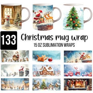 Paquete de más de 130 diseños PNG de envoltorios para tazas navideñas, diseños de tazas navideñas de 15 oz con envoltorio completo, diseño de tazas de invierno, sublimación de tazas navideñas, diseño digital