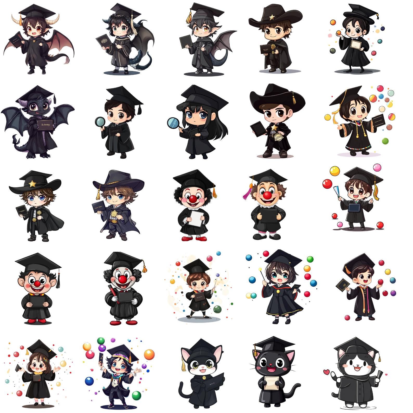 Graduation Sprite 150+ Graduation Clipart Bundle, Cute Cartoon Graduate Characters, Funny ...