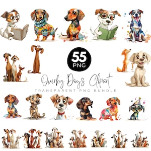 Quirky Dog Clipart Png Bundle, Clipart di cani divertenti, Cani stravaganti Png, Grafica stravagante per cuccioli, Grafica stravagante per compleanni, Download digitale immagine 1