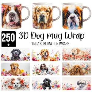 Mega Aquarell Blumenhundebecher Bundle, Hunderasse Kaffeetasse Bündel, Regenbogen Hundebecher Wraps, Blumenbecher Wrap Sublimation, 15 Unzen Hundebecher Wrap