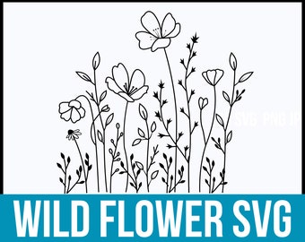 Wilde bloemen svg, natuur svg, bloemen frame svg, split monogram svg, boeket SVG, bloemen svg, wilde bloem svg, bloem schets svg