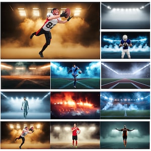 Pacote digital de 100 luzes de estádio, sobreposições de luz de sexta à noite, fundo digital de futebol, fundos de fotografia esportiva para Photoshop