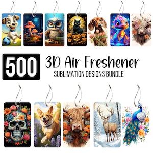 Lot de 500 sublimation de désodorisant, dessins de désodorisant pour voiture, animaux, désodorisant floral pour voiture PNG, imprimable téléchargement numérique