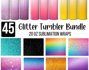 Glitter Tumbler PNG, Sparkling Glitter 20oz Skinny Tumbler Wrap Bundle, 3D Glitter Ombre, Gradient Tumbler Sublimation, Glitter Holographic
