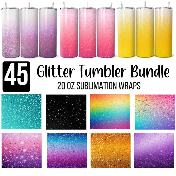 Glitter Tumbler PNG, Sparkling Glitter 20oz Skinny Tumbler Wrap Bundle, 3D Glitter Ombre, Gradient Tumbler Sublimation, Glitter Holographic