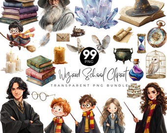 99 Wizard School Clipart Bundle, Magic School Clipart, Watercolor Cute Wizard School Png Clipart, Wizard World, Instant Download