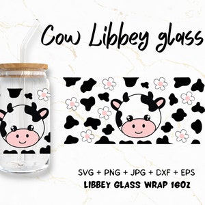 Cow Libbey Glass Can SVG, 16oz Cow Head Libbey Glass Wrap, Animal Print Svg, Baby Cow Glass Wrap , 16oz Libbey Glass, Digital Download