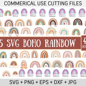 Pacote de 45 megas de arco-íris Boho svg, arco-íris fofo svg, clipart de arco-íris boho, arco-íris svg, arco-íris desenhado à mão, adesivos boho