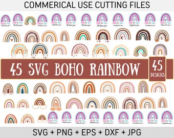 45 Mega bundle of Boho rainbow svg bundle, cute rainbow svg, boho rainbow clipart, rainbow svg, hand drawn rainbow, boho stickers