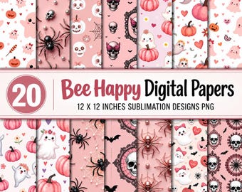 20 Halloween Digital Paper Bundle, Spooky Ghost Pumpkin Seamless Pattern, Orange Scrapbook paper, Digital Backgrounds, Instant download