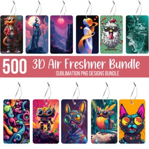 500 Cartoon Lufterfrischer Bundle, 3D Tiere und Katze Lufterfrischer PNG, buntes und stilvolles Design, einzigartiger Air Png, digitaler Download