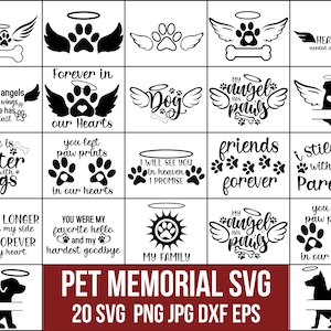 Huisdier Memorial Svg bundel, dierenvriend Svg, hond Memorial Paw Prints, ornament Memorial Day Svg, Angel Wings Svg, in Memory Svg