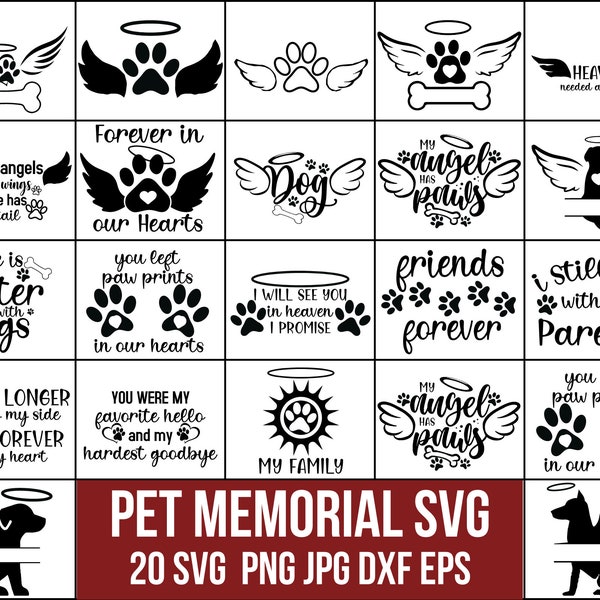 Pet Memorial Svg Bundle, Animal Lover Svg, Dog Memorial Paw Prints, Ornament  Memorial Day Svg, Angel Wings Svg, in Memory Svg