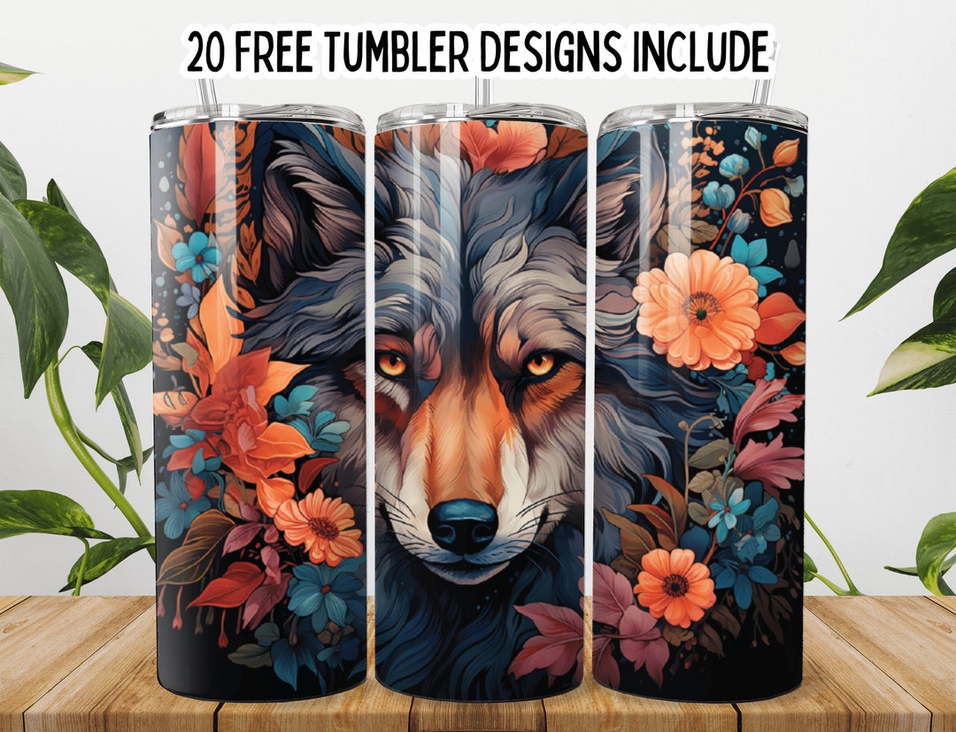 3d Wolf and Flowers 20 Oz Skinny Tumbler Wrap Design,flowers Tumbler ...