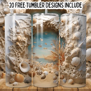 3D Cracked Wall Beach Sea Shells 20oz Tumbler Wrap, Island Beach Straight Tumbler Wrap, Beach Seamless Design, Sublimation Design Png