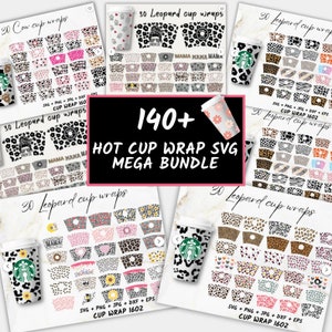 140+ megabundel Hot Cup Wrap SVG, Leopard patroon 16oz Hot Cup, 16oz Starbucks Wrap, Starbucks Hot Cups 16oz, Full Wrap SVG PNG voor Cricut
