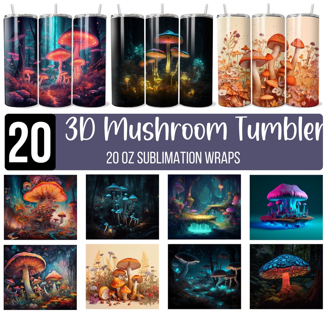 20 Mushrooms Tumbler Wrap PNG, Mushroom 20 Oz Skinny Tumbler, Neon ...