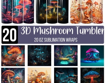 20 Mushrooms Tumbler Wrap PNG, Mushroom 20 oz Skinny Tumbler, Neon Mushroom Tumbler, Colorful Sublimation, Wildflower Cottage core Tumbler